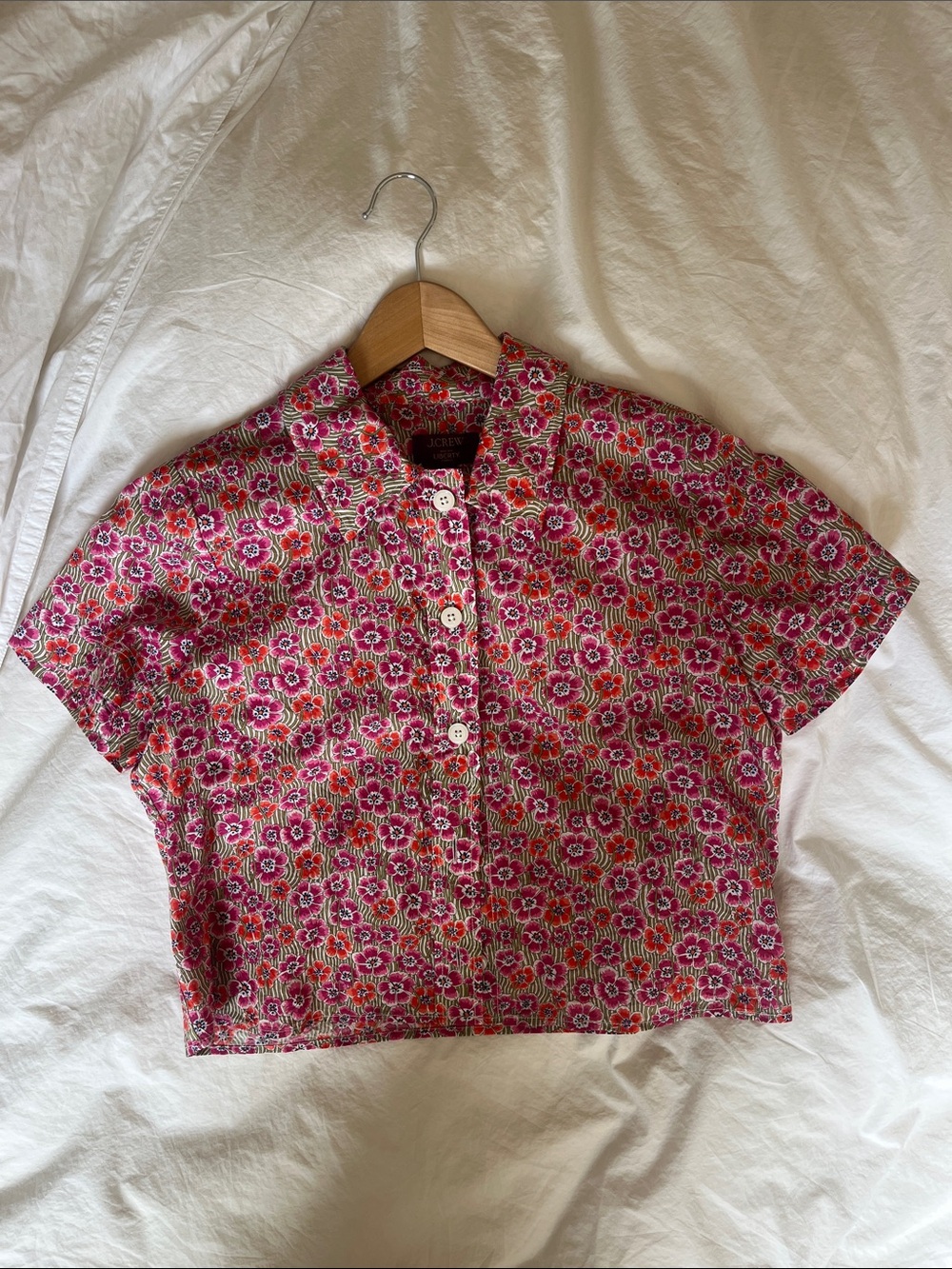 J. Crew x Liberty London Multicolor Pink Floral Crop Button-Down Shirt